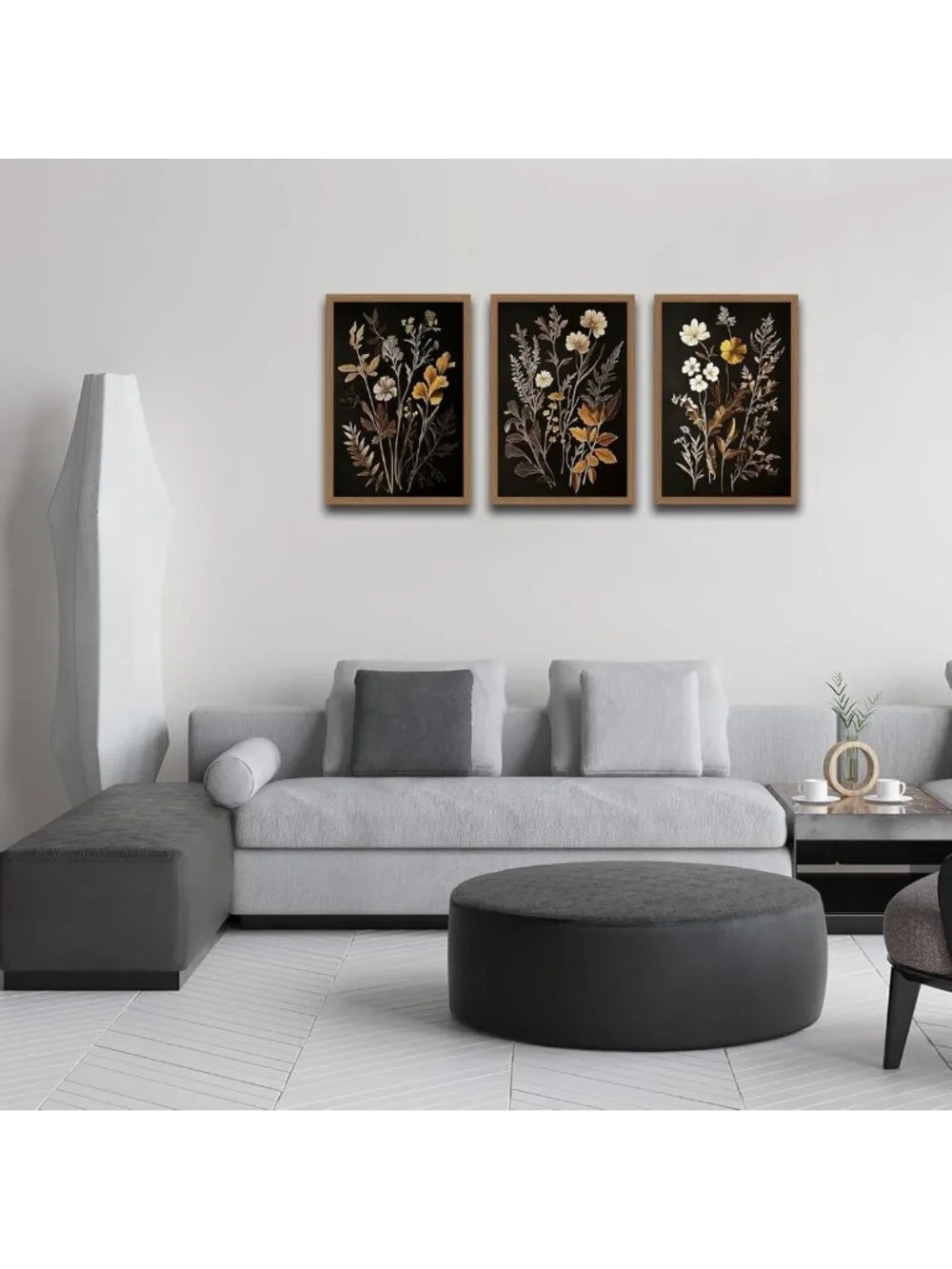 Set of 3 Vintage Black Flower Botanical Canvas Prints - Dark Academia Wall Art